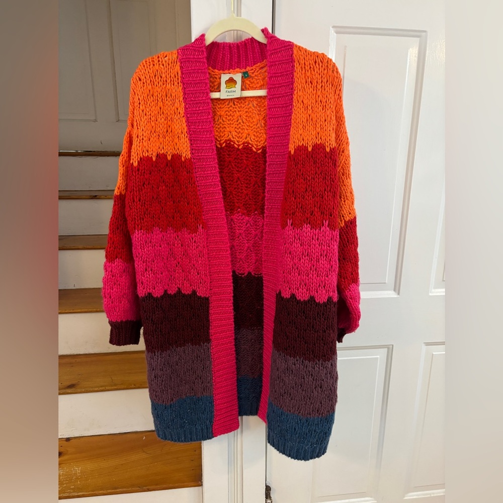 FARM Rio Multi Color Crochet Cardigan, wool blend, oversized, pink,red,orange - Picture 3 of 5